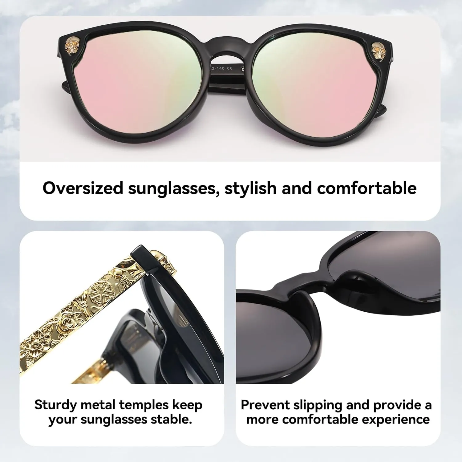 Dollger Rimless Skull Design Cat Eye Sunglasses UV400 Protection