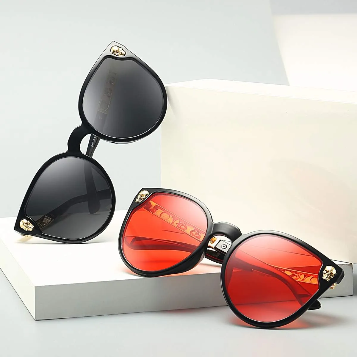Dollger Rimless Skull Design Cat Eye Sunglasses UV400 Protection