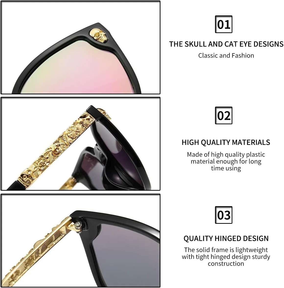 Dollger Rimless Skull Design Cat Eye Sunglasses UV400 Protection