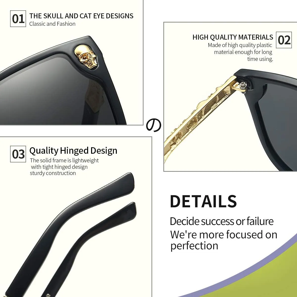 Dollger Rimless Skull Design Cat Eye Sunglasses UV400 Protection