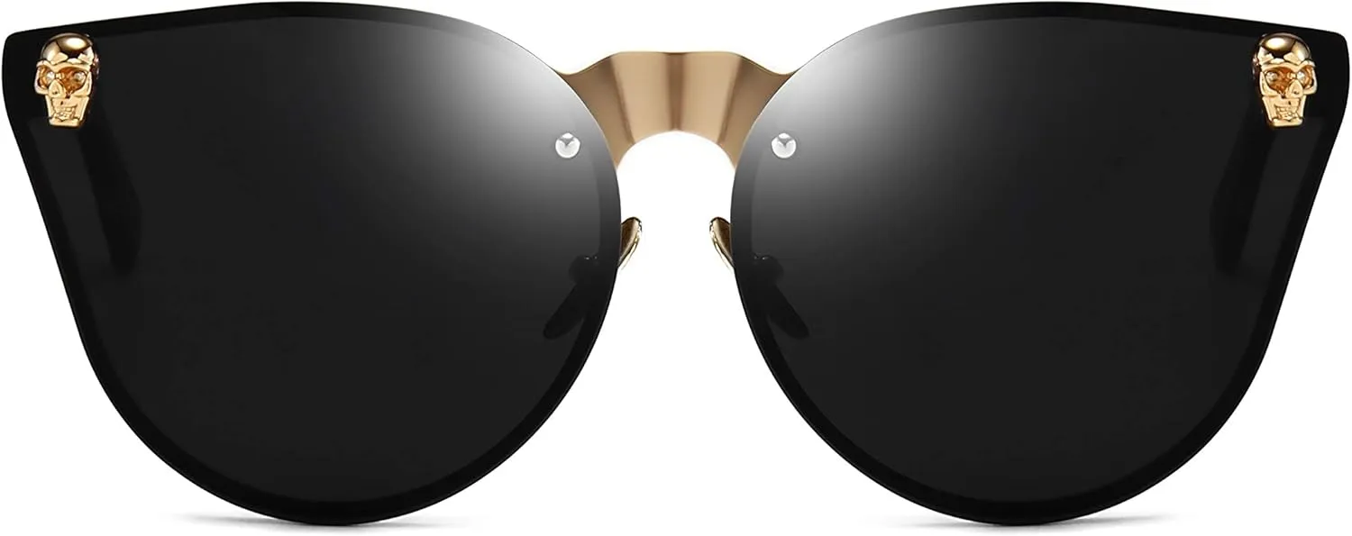 Dollger Rimless Skull Design Cat Eye Sunglasses UV400 Protection