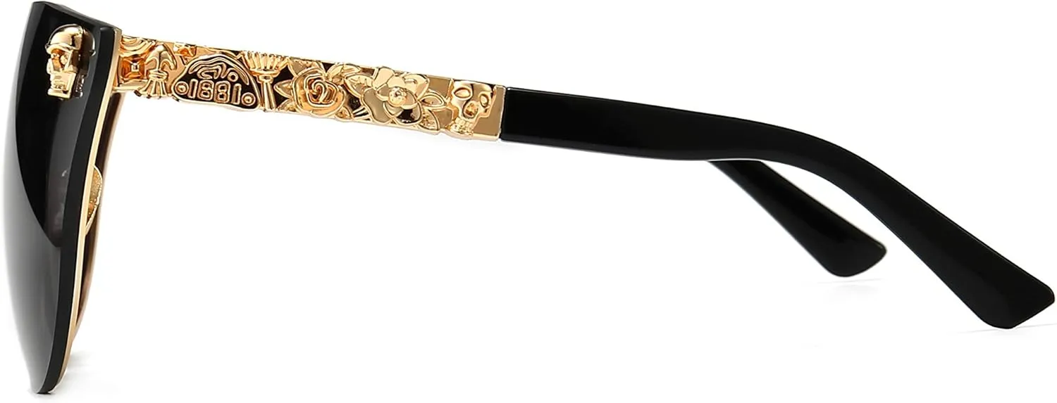 Dollger Rimless Skull Design Cat Eye Sunglasses UV400 Protection