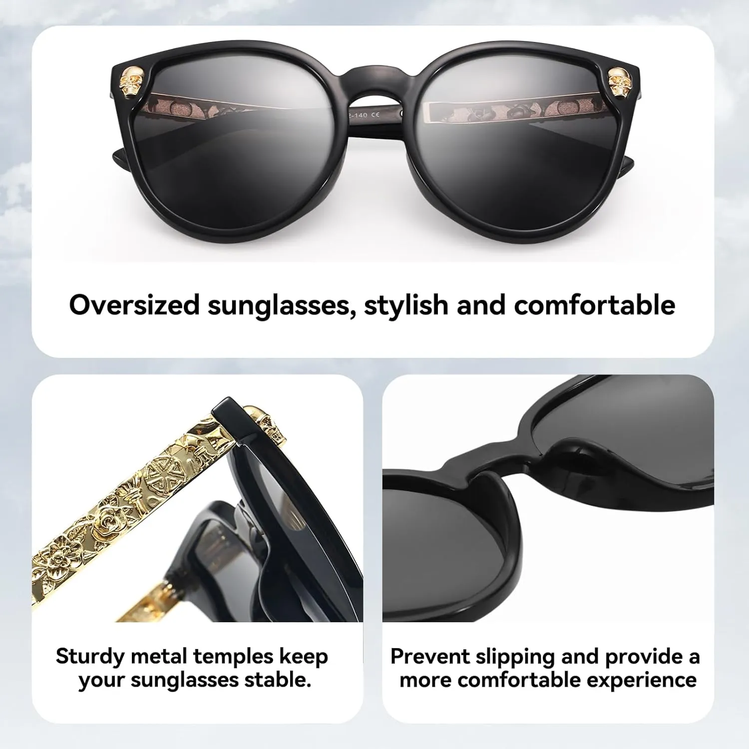 Dollger Rimless Skull Design Cat Eye Sunglasses UV400 Protection