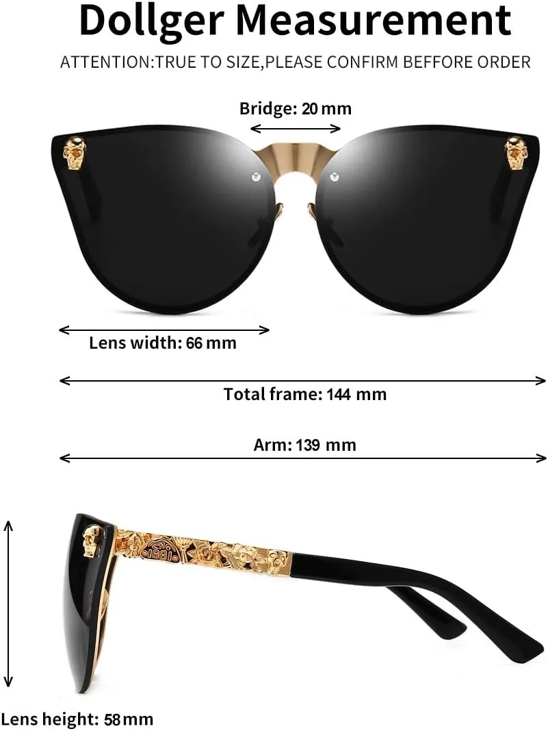 Dollger Rimless Skull Design Cat Eye Sunglasses UV400 Protection