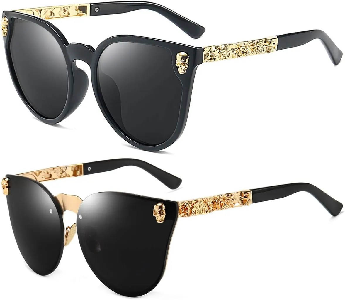 Dollger Rimless Skull Design Cat Eye Sunglasses UV400 Protection