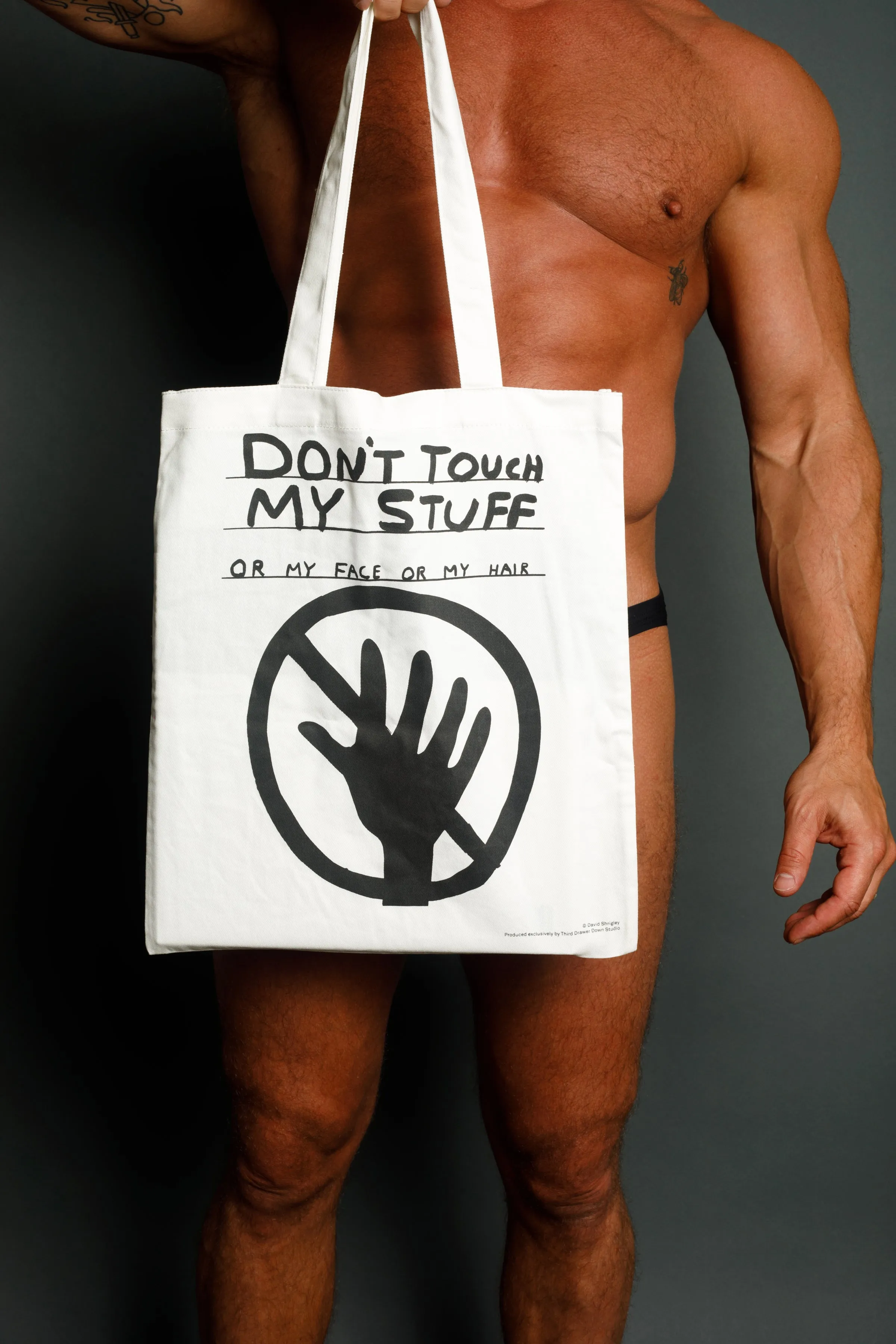 Don't Touch My Stuff Tote Bag by Third Drawer Down x David Shrigley