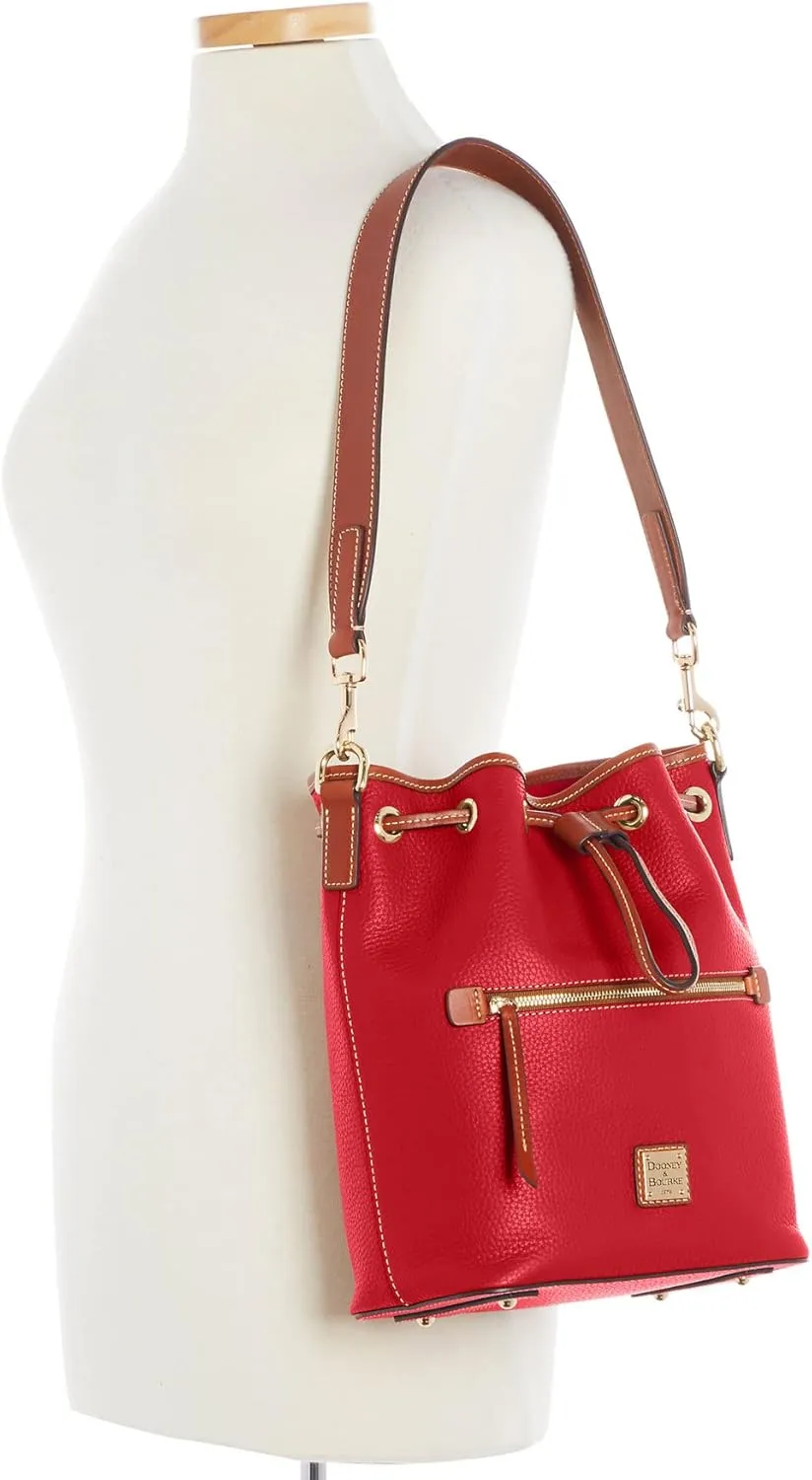 Dooney & Bourke Women's Drawstring in Pebble Grain Leather, Medium Sized Handbag with Drawstring Closure, Red