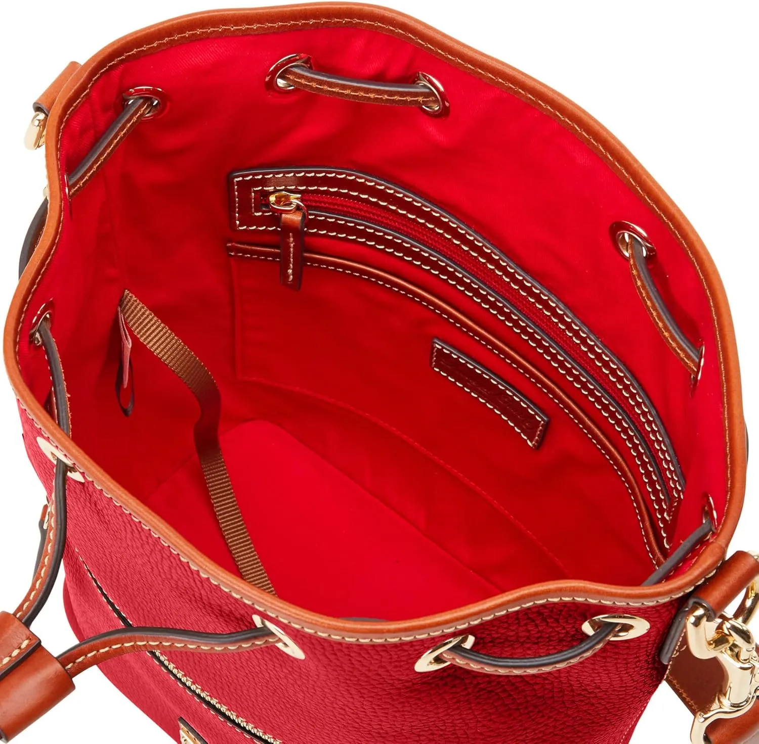 Dooney & Bourke Women's Drawstring in Pebble Grain Leather, Medium Sized Handbag with Drawstring Closure, Red