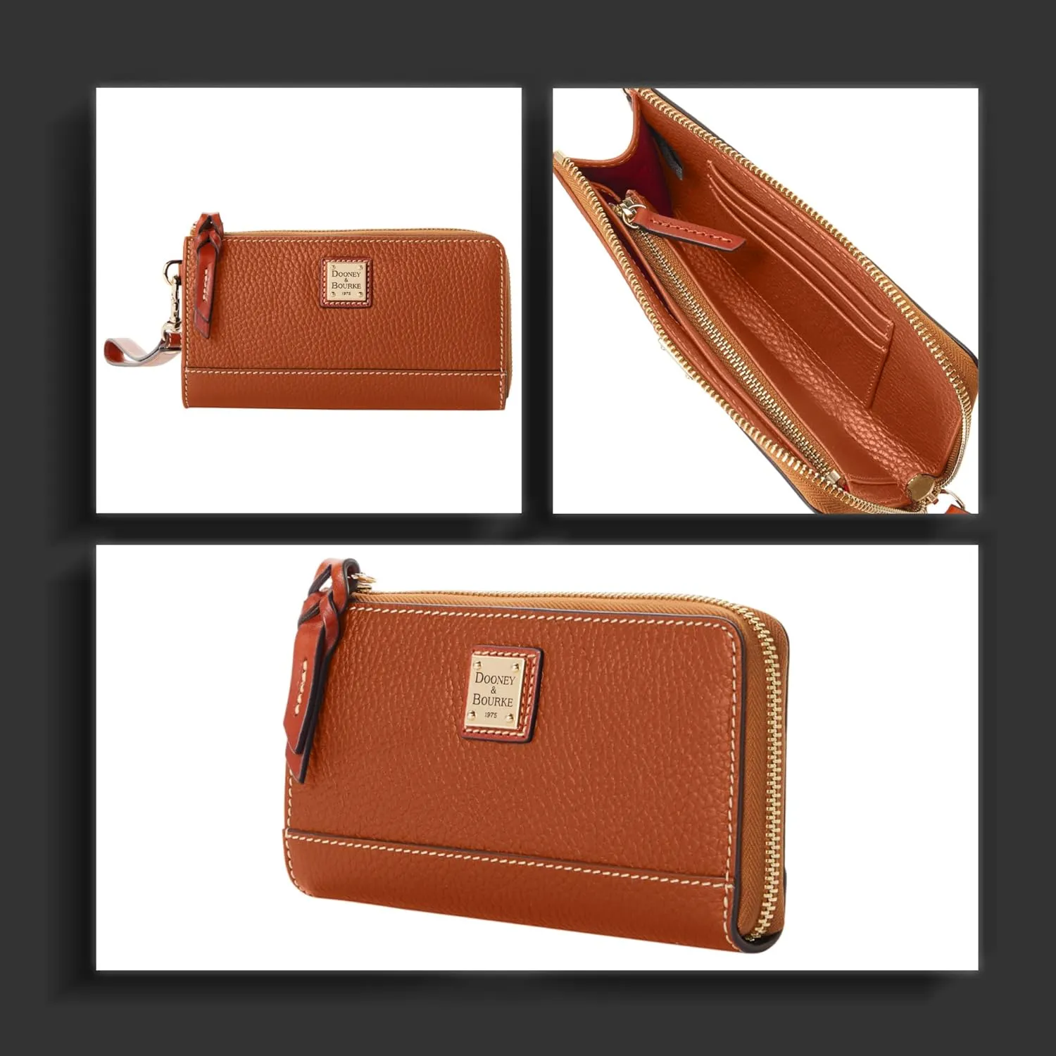 Dooney & Bourke Women's Folded Zip Wristlet in Pebble Grain Leather, with Detachable Wrist Strap