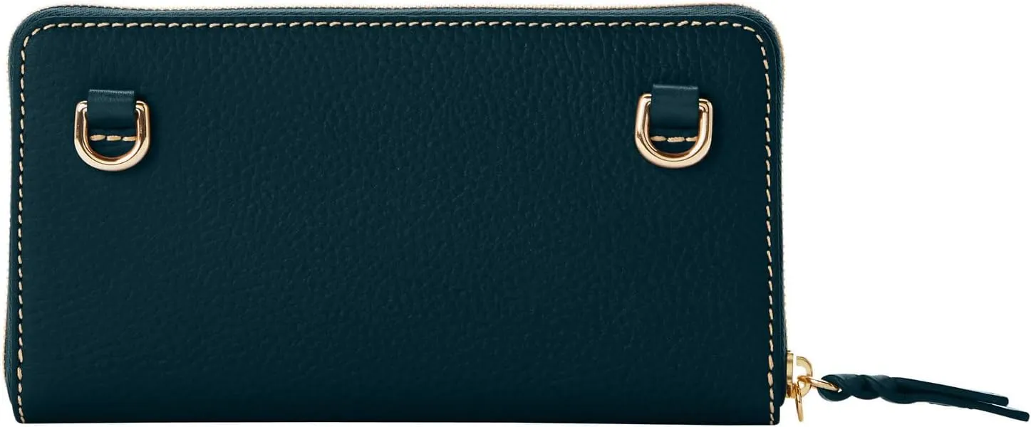 Dooney & Bourke Women's Large Zip Around Wristlet Crossbody in Pebble Grain Leather, with Detachable Shoulder Strap