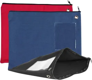 DOSTATNI 3 Pieces 14×11Inch Black Large Bank Bag with Zipper Red Bank Deposit Bag with Grommet Blue Interoffice Mailer Canvas Transit Sack for Documents Money Passport