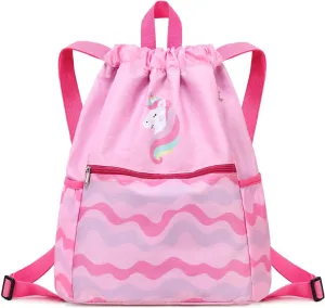 Drawstring Backpack for Girls Women Lgihtweight Large Travel Bags Sport String Bag Sackpack for Gym Shopping Yoga Bag Unicorn Pink