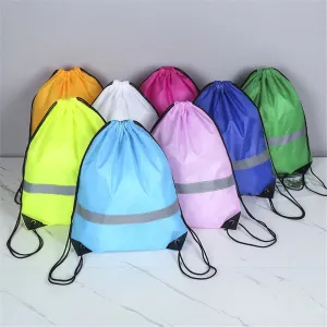Drawstring Backpack Waterproof Sport Gym Bag With Reflective Strip For Travel Outdoor Shopping Swimming Basketball Yoga Bags