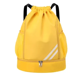 Drawstring Backpack with Mesh Pockets and Shoe Compartment