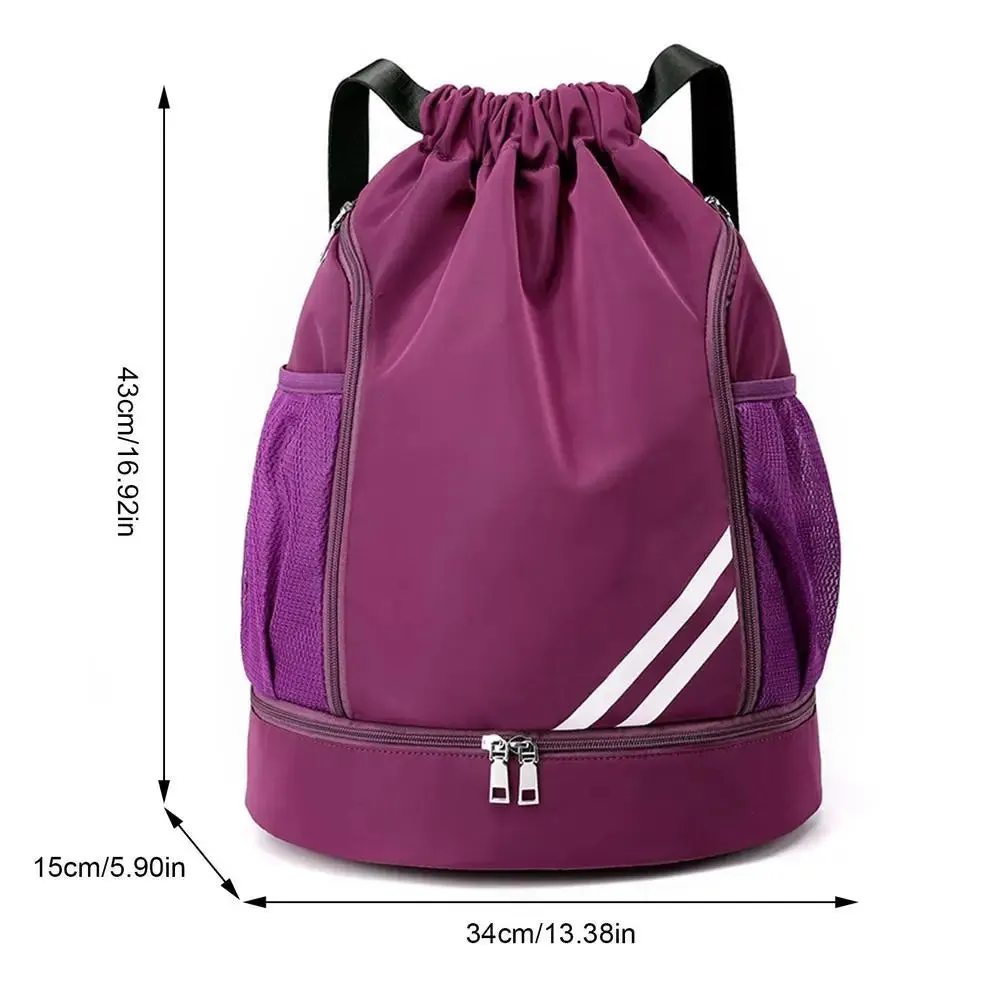 Drawstring Backpack with Mesh Pockets and Shoe Compartment