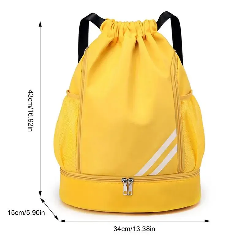 Drawstring Backpack with Mesh Pockets and Shoe Compartment