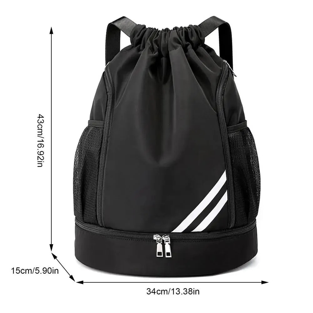 Drawstring Backpack with Mesh Pockets and Shoe Compartment