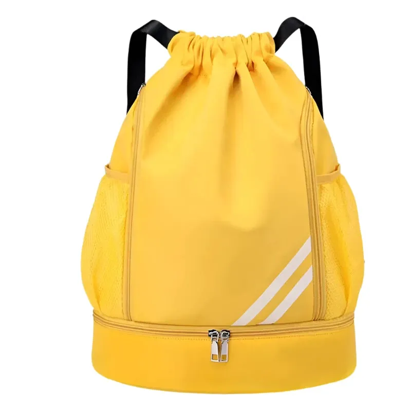 Drawstring Backpack with Mesh Pockets and Shoe Compartment