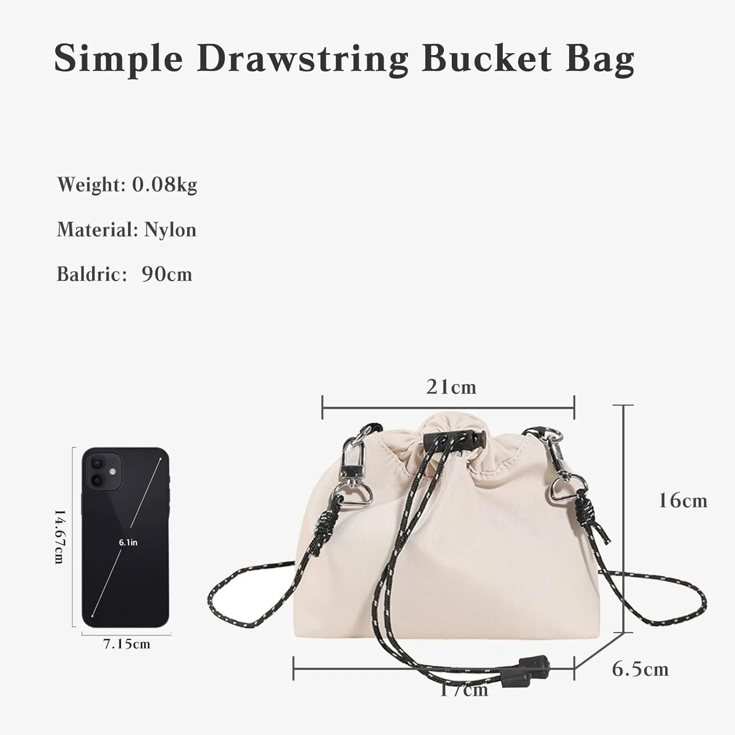 Drawstring Crossbody Bag for Women Nylon Bucket Bag Waterproof Tote Handbag Lightweight Shoulder Bag Satchel Bag