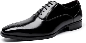 Dress Oxford Shoes for Men Lace Up Square Toe Brogue Embossed Cowhide Rubber Sole Anti-Slip Resistant Non Slip Business Suitable for Many Occasions