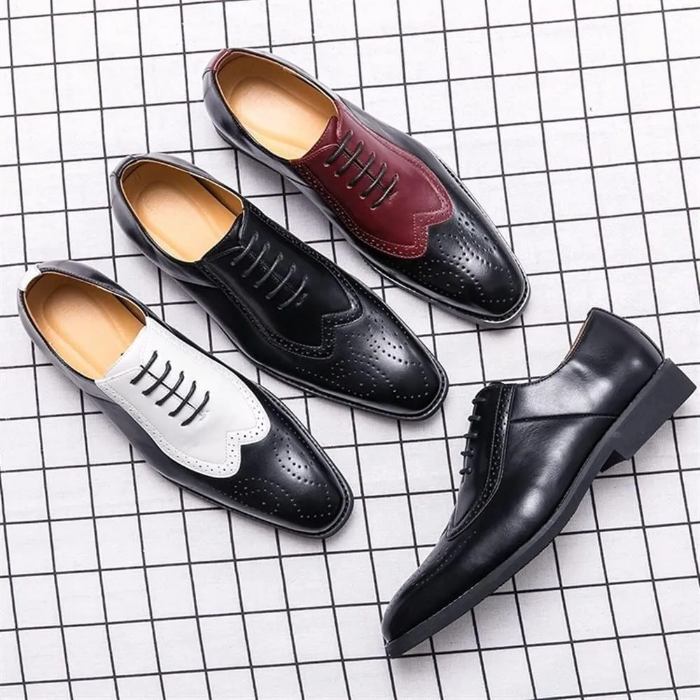 Dress Shoes for Men Lace Up Two Tone Square Toe Brogue Embossed Wing tip Vegan Leather Block Heel Anti-Slip Resistant Non Slip Rubber Sole Prom