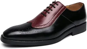 Dress Shoes for Men Lace Up Two Tone Square Toe Brogue Embossed Wing tip Vegan Leather Block Heel Anti-Slip Resistant Non Slip Rubber Sole Prom