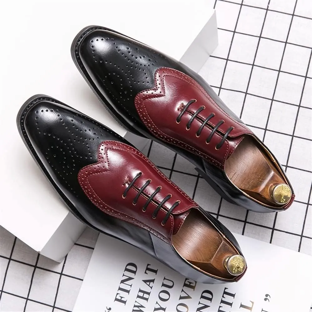 Dress Shoes for Men Lace Up Two Tone Square Toe Brogue Embossed Wing tip Vegan Leather Block Heel Anti-Slip Resistant Non Slip Rubber Sole Prom