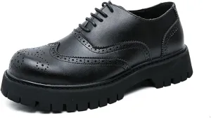 Dress Shoes for Men Men's Black Leather Lace-Up High Heel Brogues Retro Chunky Platform Oxfords for Height Increase