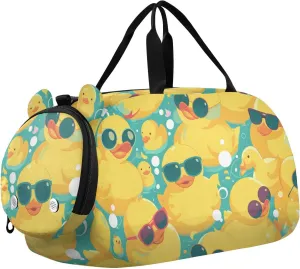 Duck Yellow Kids Cute Gym Bag with Shoes Compartment Large Capacity Weekender Overnight Bags for School Practice, Sports, Travel