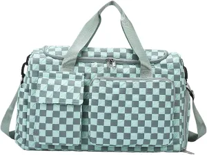 Duffle Bag - Large Camping Trip Pouch | Waterproof Plaid Travel Bag with Shoe Compartment for Camping Swimming Beach Swim Pool Sports Gym