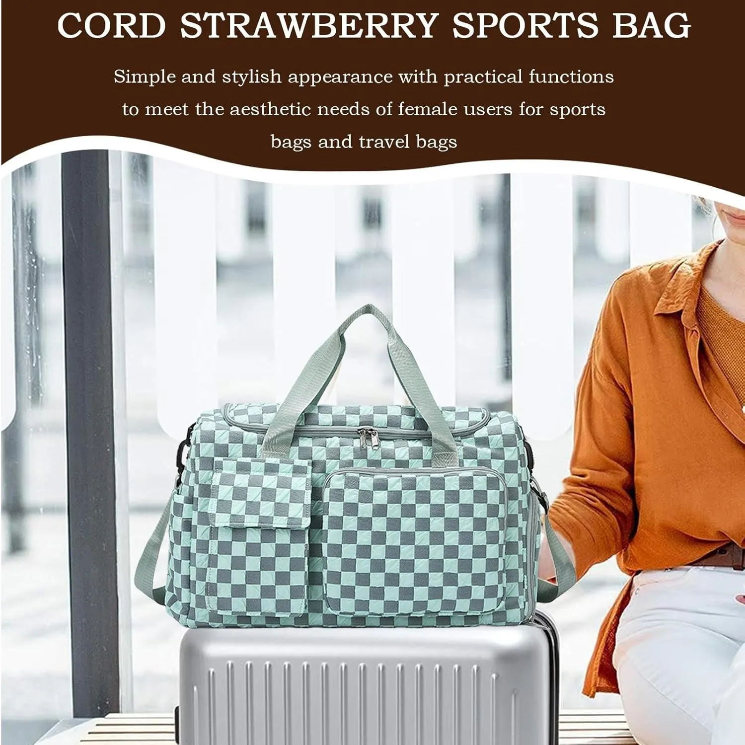 Duffle Bag - Large Camping Trip Pouch | Waterproof Plaid Travel Bag with Shoe Compartment for Camping Swimming Beach Swim Pool Sports Gym