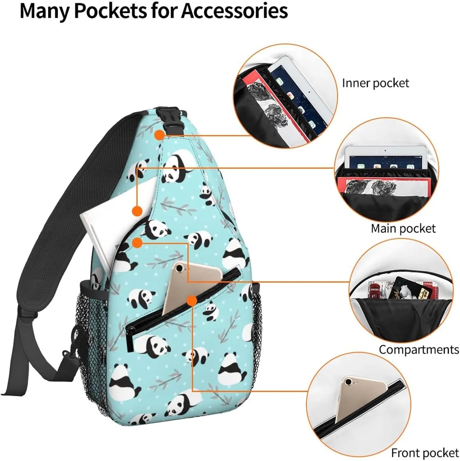 Dujiea Crossbody Backpack for Men & Women - Sling Bag, Cute Panda Plant Chest Shoulder Bag, Lightweight One Strap Multipurpose Travel Hiking Daypack