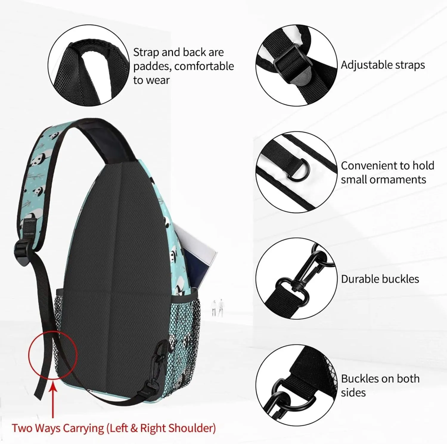 Dujiea Crossbody Backpack for Men & Women - Sling Bag, Cute Panda Plant Chest Shoulder Bag, Lightweight One Strap Multipurpose Travel Hiking Daypack