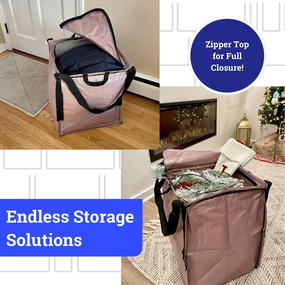 DURASACK Heavy Duty Storage Tote Bag with Zipper Top 22-Gallon Rugged Woven Polypropylene Moving Bag, Reusable Self-Standing Design, Holds up to 500 Pounds, Single, Mauve