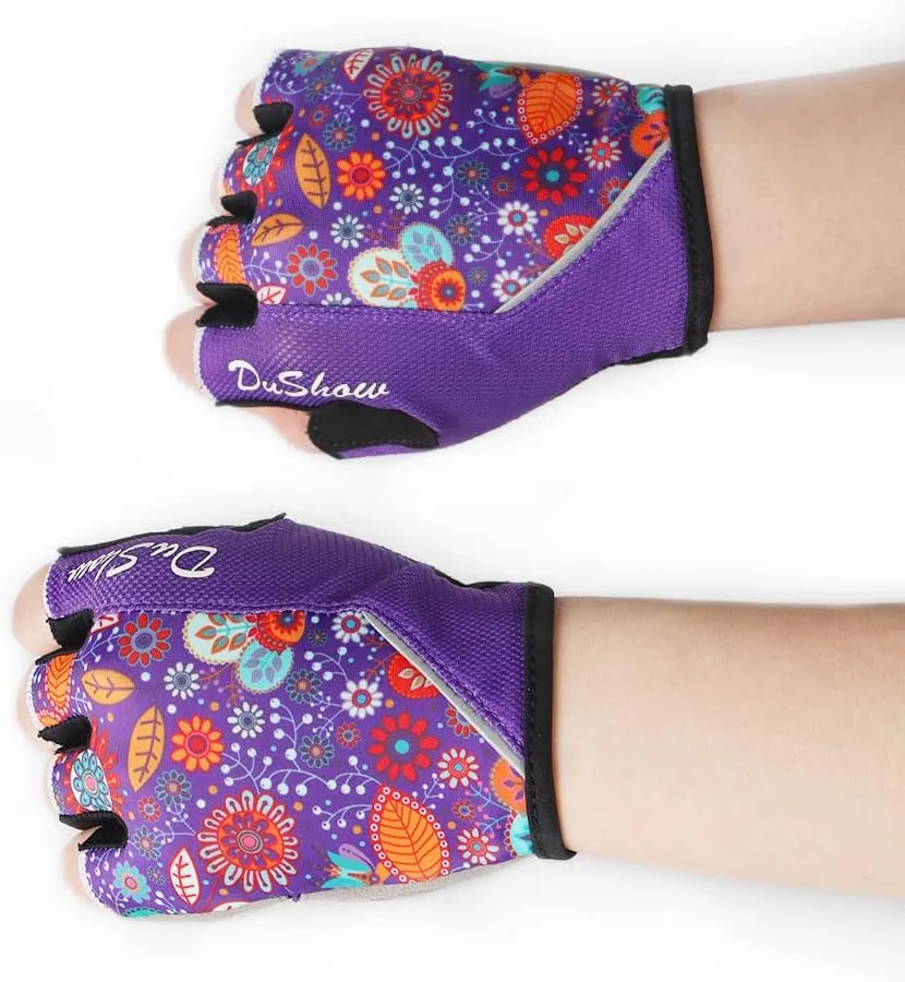 DuShow Women Half Finger Cycling Gloves,Gel Padded Anti-Slip Shock-Absorbing Mountain Road Bicycle Biking Bike Short Fingerless Gloves