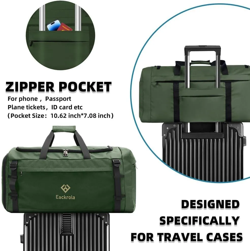 Eackrola Extra Large Sports Gym Bag, Travel Duffel bag with Wet Pocket & Shoes Compartment for men women, 85L, Lightweight （Green）