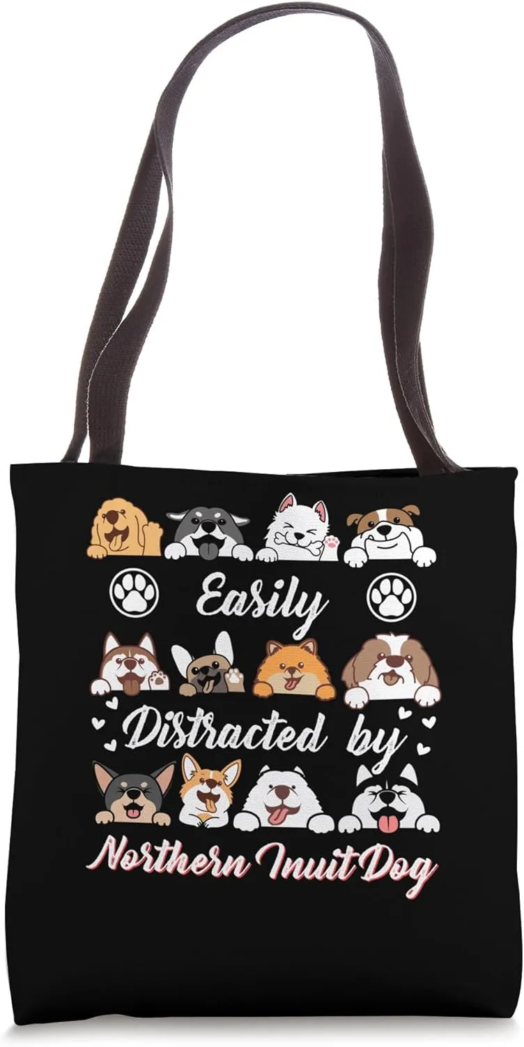 Easily Distracted by Northern Inuit Dog Inuit Malamute Funny Tote Bag