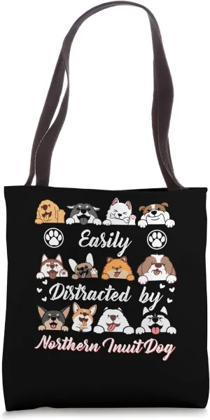 Easily Distracted by Northern Inuit Dog Inuit Malamute Funny Tote Bag