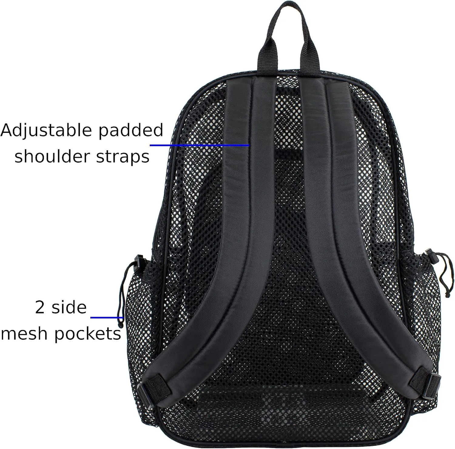 Eastsport Heavy Duty Mesh Lightweight Backpack with Adjustable Bungee for Travel, Work, Sports, Beach, College, Security Check, Large Bag 18 inches, Black