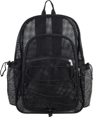 Eastsport Heavy Duty Mesh Lightweight Backpack with Adjustable Bungee for Travel, Work, Sports, Beach, College, Security Check, Large Bag 18 inches, Black