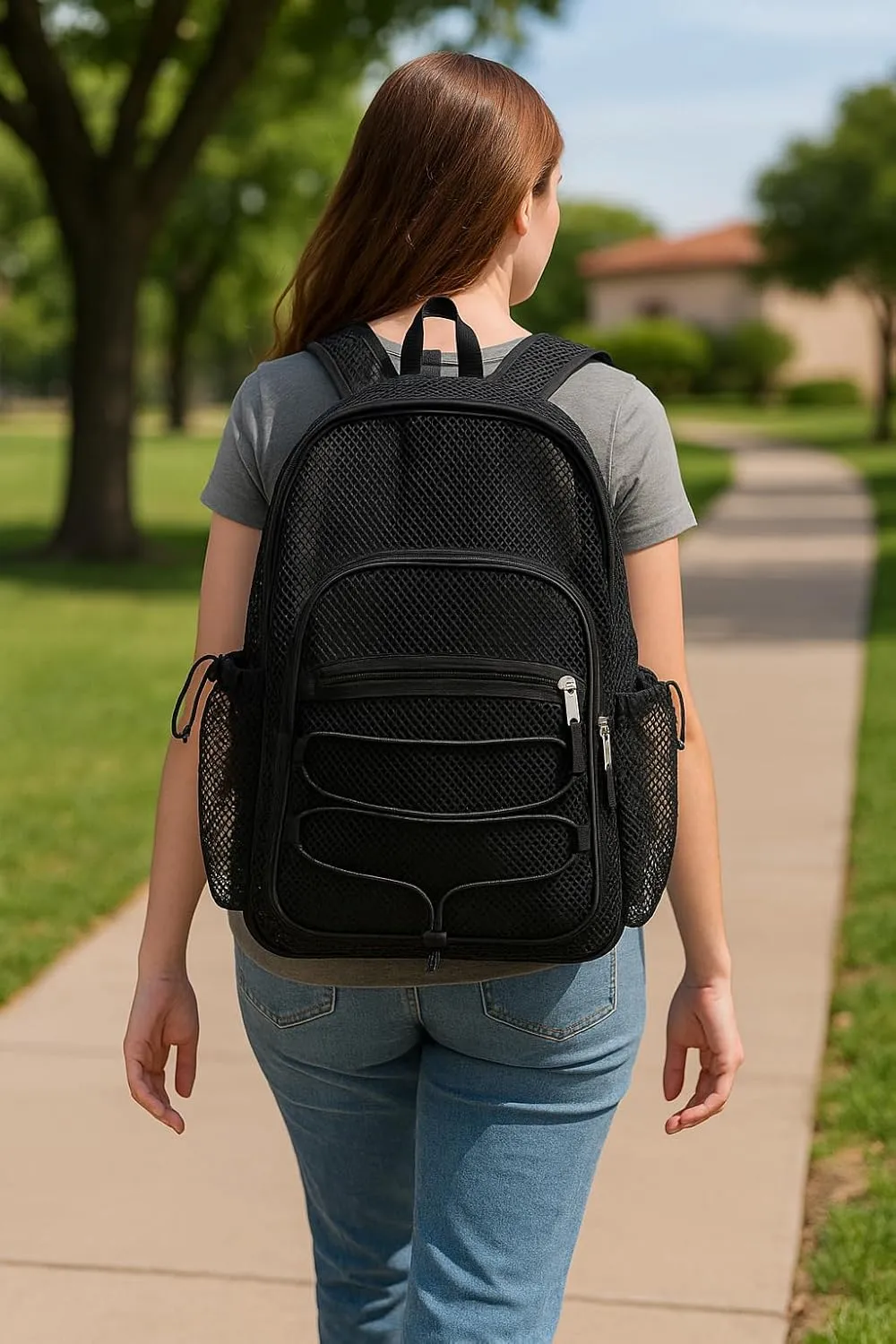 Eastsport Heavy Duty Mesh Lightweight Backpack with Adjustable Bungee for Travel, Work, Sports, Beach, College, Security Check, Large Bag 18 inches, Black