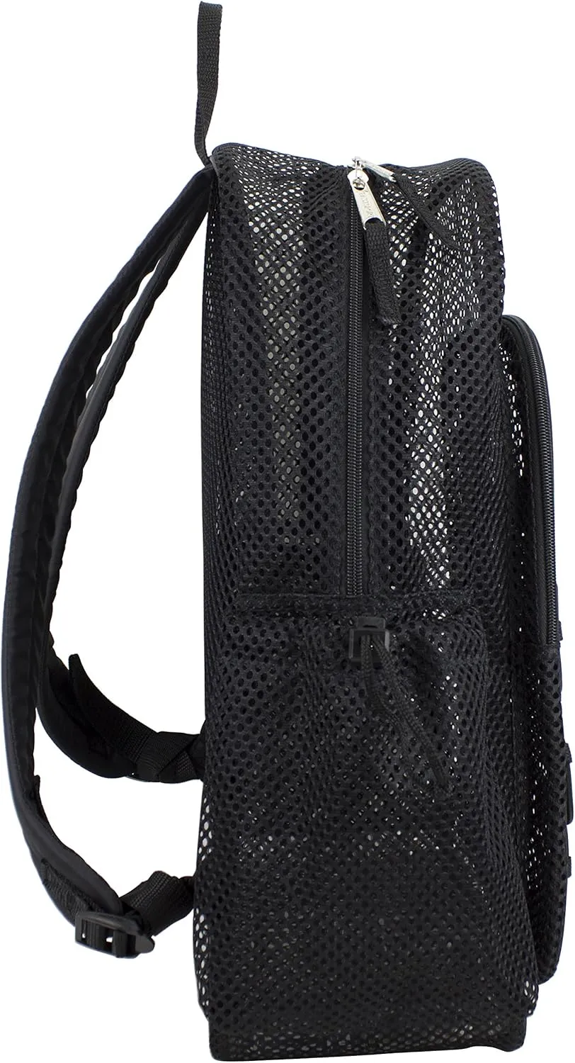 Eastsport Heavy Duty Mesh Lightweight Backpack with Adjustable Bungee for Travel, Work, Sports, Beach, College, Security Check, Large Bag 18 inches, Black