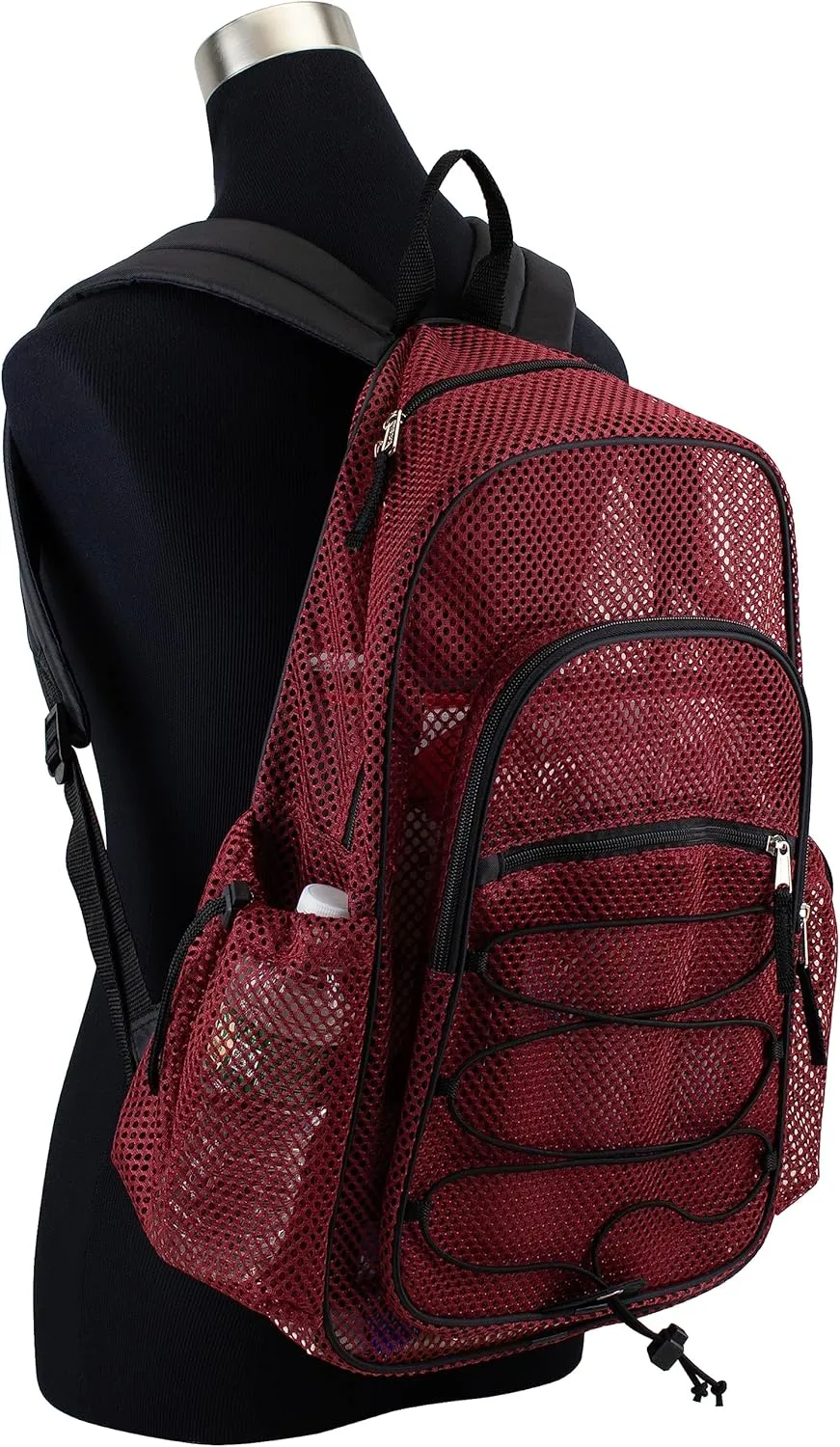 Eastsport Heavy Duty Mesh Lightweight Backpack with Adjustable Bungee for Travel, Work, Sports, Beach, College, Security Check, Large Bag 18 inches, Deepest Red