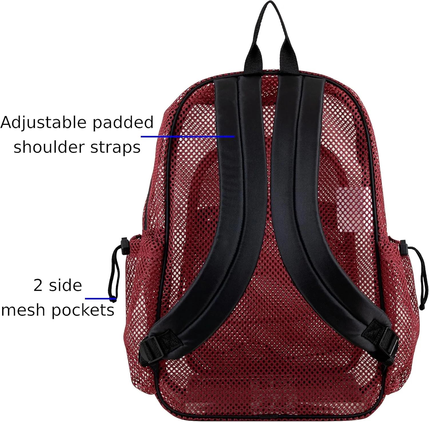 Eastsport Heavy Duty Mesh Lightweight Backpack with Adjustable Bungee for Travel, Work, Sports, Beach, College, Security Check, Large Bag 18 inches, Deepest Red