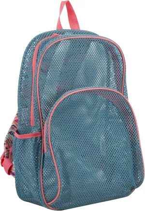 Eastsport Mesh Backpack, College Bookbag, Lightweight See Through for Travel, Swim, Gym, 17.5 Inches, Aqua Haze Sweet Coral
