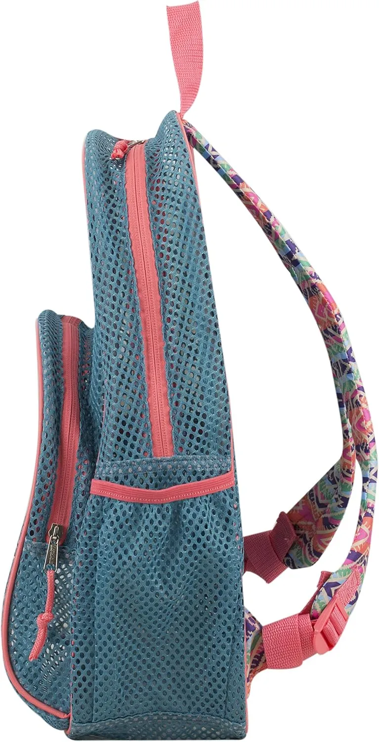 Eastsport Mesh Backpack, College Bookbag, Lightweight See Through for Travel, Swim, Gym, 17.5 Inches, Aqua Haze Sweet Coral