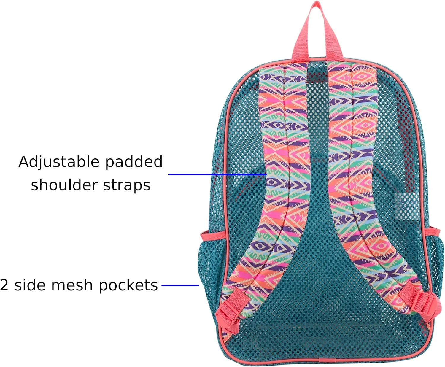 Eastsport Mesh Backpack, College Bookbag, Lightweight See Through for Travel, Swim, Gym, 17.5 Inches, Aqua Haze Sweet Coral