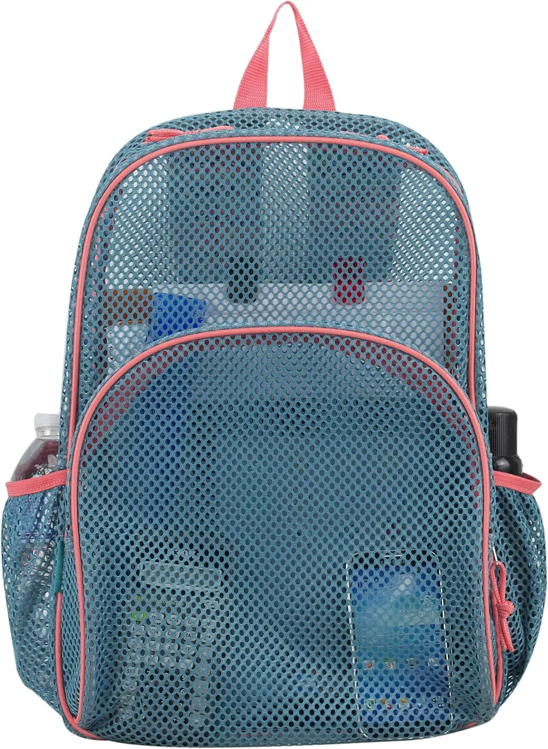 Eastsport Mesh Backpack, College Bookbag, Lightweight See Through for Travel, Swim, Gym, 17.5 Inches, Aqua Haze Sweet Coral