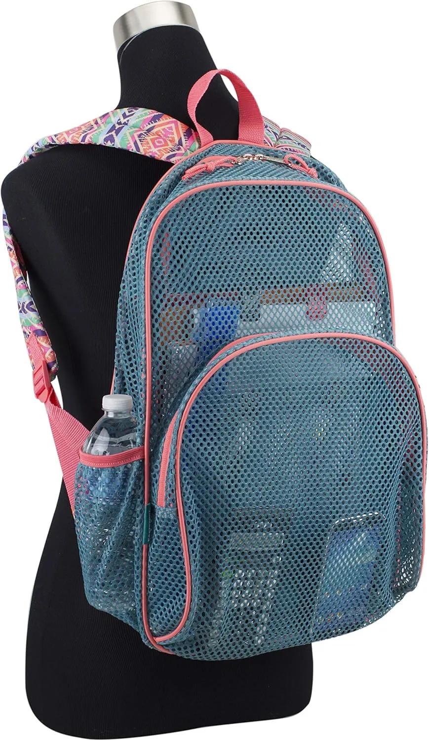 Eastsport Mesh Backpack, College Bookbag, Lightweight See Through for Travel, Swim, Gym, 17.5 Inches, Aqua Haze Sweet Coral