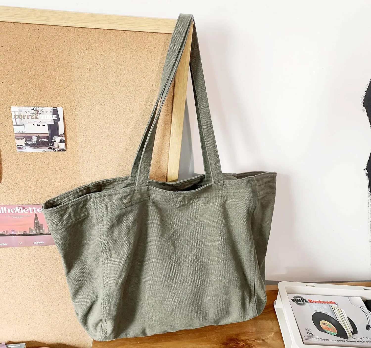 Economical Cotton Canvas Tote Bag,Women Hobo Shoulder Bag Crossbody Handbag with 3 External Pocket,Zipper Closure